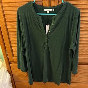 NWT 🌸 Chico's Forest Green Women's Shirt Size 2 (Large)